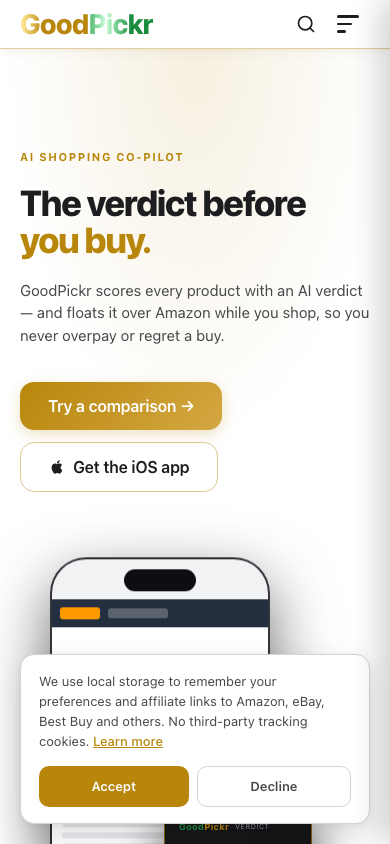 GoodPickr iOS app on mobile
