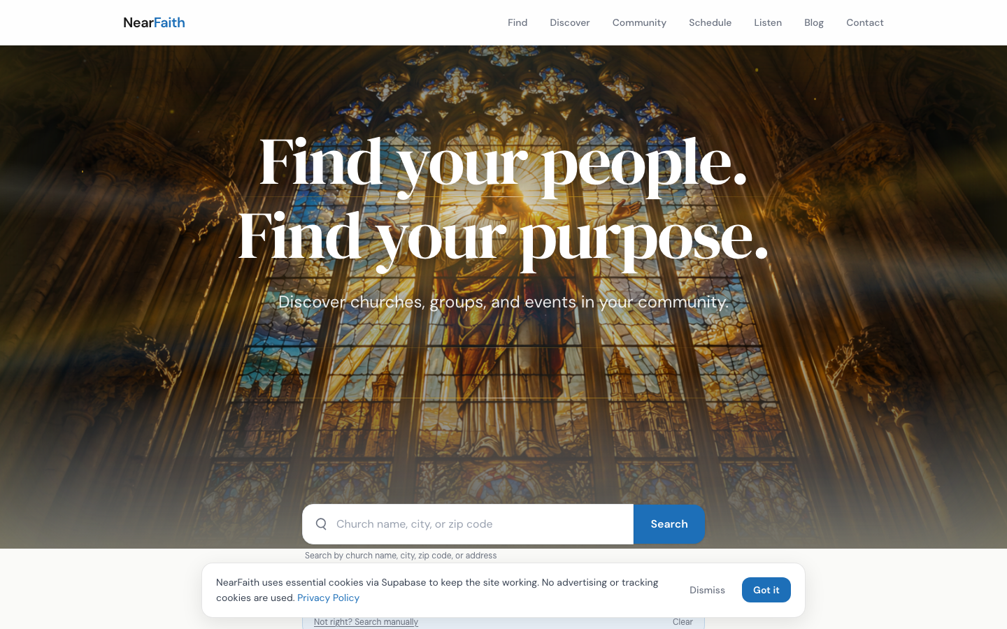 NearFaith church finder homepage