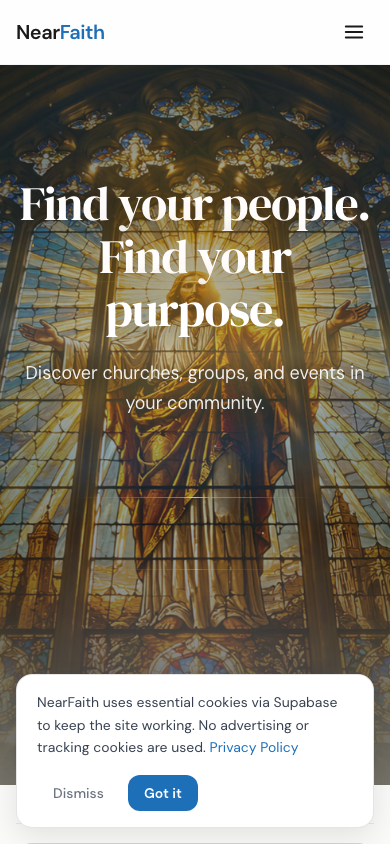 NearFaith church finder on mobile
